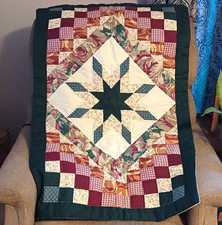 Handmade Patchwork Quilted Wall Hanging, Burgundy Silk with Paisley and Diamond Motifs, listing 5