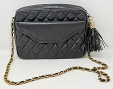 Vintage Black Leather Quilted Flap Crossbody Bag with Gold Logo Turn-Lock — listing 5