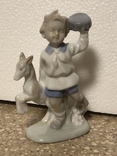 Porcelain Seated Boy Figurine with Ball, Lladro/NAO Style, Maker Unmarked in Photo