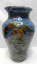 Handmade Studio Pottery Vase, Cream Glaze with Blue-Green Brushwork — listing 3