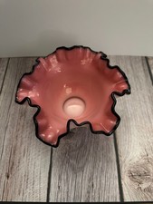 Vintage Pink & White Milk Glass Rose Embossed Trinket Box with Uranium Glass Lid — listing 2