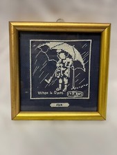 Framed Handmade Morton Salt 'It Pours' Advertising Cross-Stitch Sampler, Two-Panel — listing 6