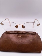 Vintage 1930s-40s Rimless Gold-Filled Eyeglasses with Numont-Style Bridge and Celluloid Wire Temples in B.A. Soper Optometrist Case — listing 4