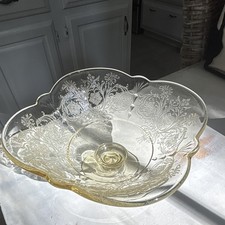 Vintage Yellow Depression Glass Etched Floral Plate