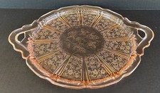 Pink Depression Glass Cherry Blossom Pattern Serving Plate / Cake Plate — listing 3
