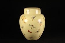 Handcrafted Ceramic Ginger Jar / Lidded Urn with Dragonfly Motif and Lavender Bands — listing 3