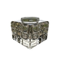 Antique Cut Crystal Inkwell with Repoussé Gilt Brass Hinged Lid — listing 5