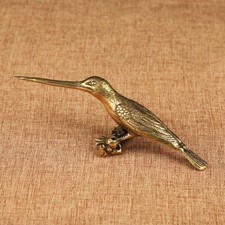Vintage Solid Brass Preening Bird Figurine on Round Base — listing 3