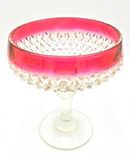 Vintage Ruby Red Glass Footed Compote / Pedestal Candy Dish with Clear Stem