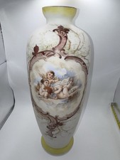 Victorian opaline cherub Antique Hand-Painted Opaline Milk Glass Vase with Cherub Cartouche & Gilt Scrollwork — listing 3