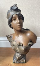 Small Cast Metal Bust of an Art Nouveau Woman with Bonnet — listing 4