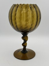 Empoli Italian Art Glass Large Balloon Goblet Vase in Teal/Peacock Blue with Optic Ribbing and Twisted Stem