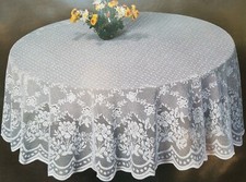 Vintage Round Scalloped-Edge Floral Lace Tablecloth/Table Topper with Rectangular Cloth — listing 2