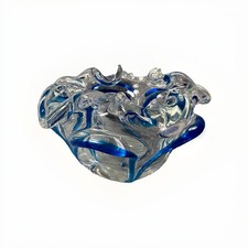 Vintage Hand-Blown Art Glass Splash Bowl with Freeform Pulled Points, Pale Green Swirl — listing 3