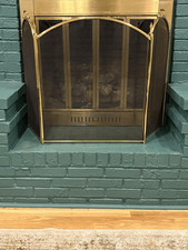 Vintage Brass Frame Mesh Fireplace Screen with Cabriole Legs — listing 4