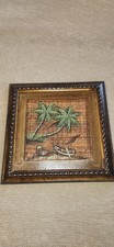 Large Framed Tropical Palm Tree Landscape Art Print, Ornate Silver-Gilt Frame, Double Matted Under Glass — listing 2