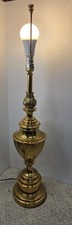 Vintage Brass Urn-Form Table Lamp with Flame Finial and Tall Silk Drum Shade Yes - Stiffel — listing 5