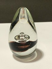 Art Glass Egg-Form Paperweight with Blue, Teal & Yellow Internal Spiral Swirl