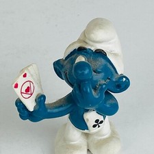 1982 Schleich Peyo Smurf PVC Figure Carrying Cake on Original Wallace Berrie Card — listing 3