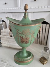 Regency-Style Red Tole Painted Chestnut Urn with Lion Mask Handles and Gilt Decoration — listing 2