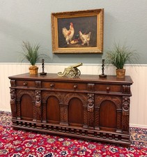 Antique Italian Renaissance Revival Carved Walnut Breakfront Sideboard / Credenza, 72" x 47" x 25" — listing 5
