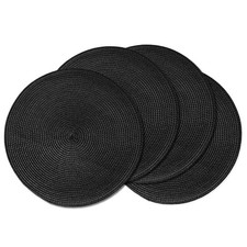 Round Woven Linen Blend Placemat Black & Natural Radial Pattern — listing 3