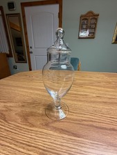 Vintage Pressed Glass Apothecary Jar with Ground Glass Lid, Pedestal Base — listing 3