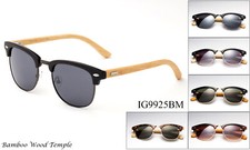 Pair of Tortoise Shell Wayfarer-Style Sunglasses with Bamboo/Wood Temples and Blue Mirror Lenses — listing 6