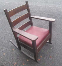 Vintage Ladder-Back Rocking Chair with Woven Rush Seat — listing 3