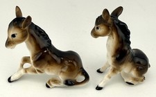 Vintage Ceramic Green Donkey with Saddle Baskets Salt and Pepper Shaker Set
