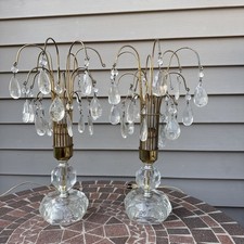 Vintage Hollywood Regency Cut Crystal & Brass Table Lamp with Prisms and Marble Base — listing 4
