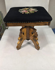 Antique Victorian Adjustable Piano Stool with Glass Ball & Claw Feet and Floral Needlepoint Seat — listing 4