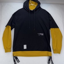 Gurunvani Men's Layered-Sleeve Pullover Hoodie, Black/Olive Colorblock, Size L — listing 3