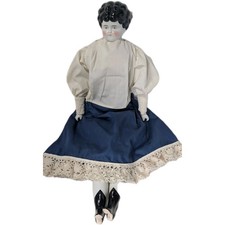 Vintage 12 Inch Porcelain China Head Doll in Gold Satin Dress with Black Tulle Overlay — listing 2