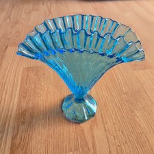 Vintage Blue Depression-Era Pressed Glass Fan Vase — listing 3