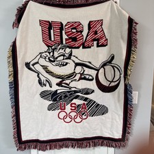Vintage 1990s Looney Tunes Woven Tapestry Throw Blanket with Fringe — listing 5