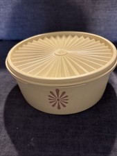 Vintage Tupperware Servalier Nesting Canister Set of 4, Harvest Gold with Starburst Lids — listing 5