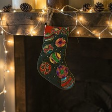 Blue Velvet Beaded Snowflake Christmas Stocking — listing 3