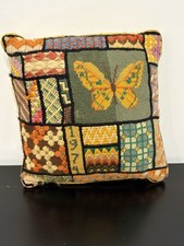 Embroidered Butterfly Throw Pillow with French Script Print — listing 4