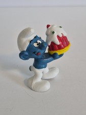 Vintage Baker Smurf Holding Red Cake with Whipped Cream PVC Figurine — listing 3