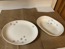 Mid-Century Modern Atomic Starburst Speckled Dinnerware — Divided Grill Plate and Coupe Soup Bowl — listing 2
