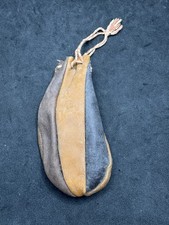 Antique Hand-Stitched Leather Drawstring Pouch with Brass Bead Toggle — listing 5