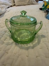 Federal Glass Green Uranium (Vaseline) Depression Glass Small Dish, Starburst Pattern, 3 1/4 inch — listing 5
