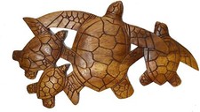 Hand-Carved Wooden Sea Turtle Figurine with Hibiscus Flower Shell, "Grand Turk" Souvenir — listing 5