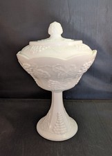 Vintage Milk Glass Footed Vase with Embossed Grape & Leaf Pattern (Harvest Grape) — listing 3