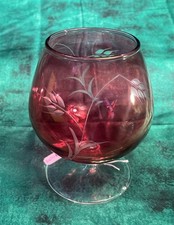 Set of 4 Vintage Cranberry Glass Miniature Brandy Snifters / Cordial Glasses