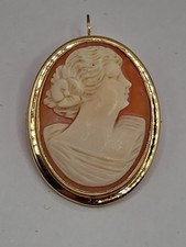 Antique Pink & White Cameo Brooch, Carved Female Profile, Wired Edge Gold-Filled Mount, listing 2