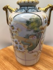Antique Hand-Painted Nippon Porcelain Handled Nut/Bonbon Dish with Rose Cartouches — listing 3