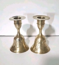 Pair of Vintage Brass Bell Candlesticks with Wide Drip Trays — listing 6