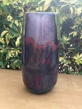 Amethyst / Cranberry-Tone Cased Glass Vase with Wheel-Cut Floral Daisy Engraving — listing 5